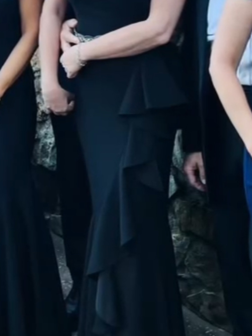 Betsy & Adam Black Ruffled Maxi Dress, worn once, no belt